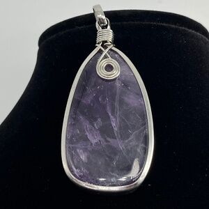 Vintage Purple Moss Agate Pendant w/silver wrap.